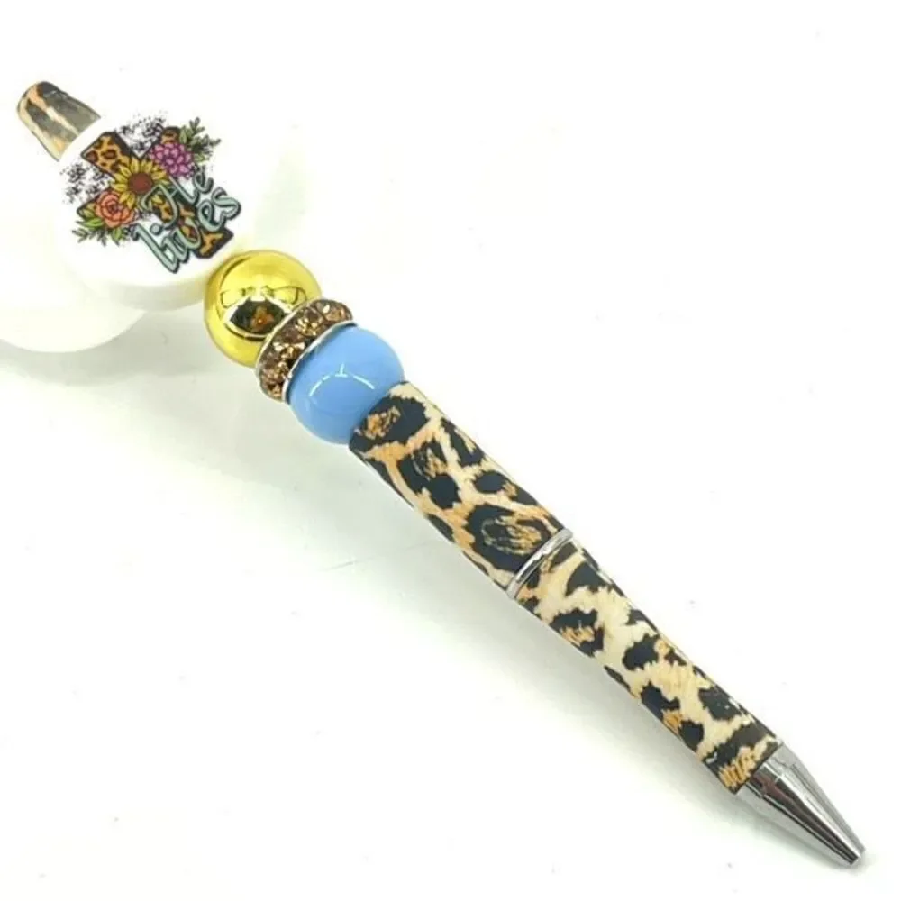 He Lives! Jesus Christ Christian cross pen handmade NEW bling rhinestone blue fl